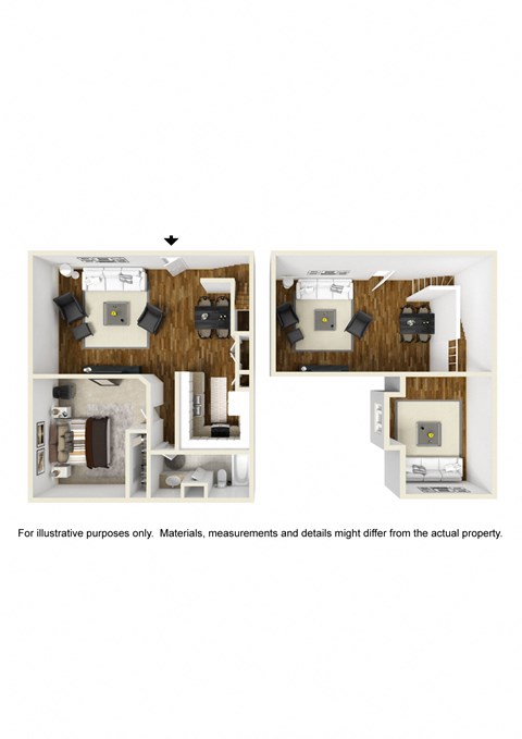 1 Bed Loft Floor Plan at Town Center Apartments, Burbank
