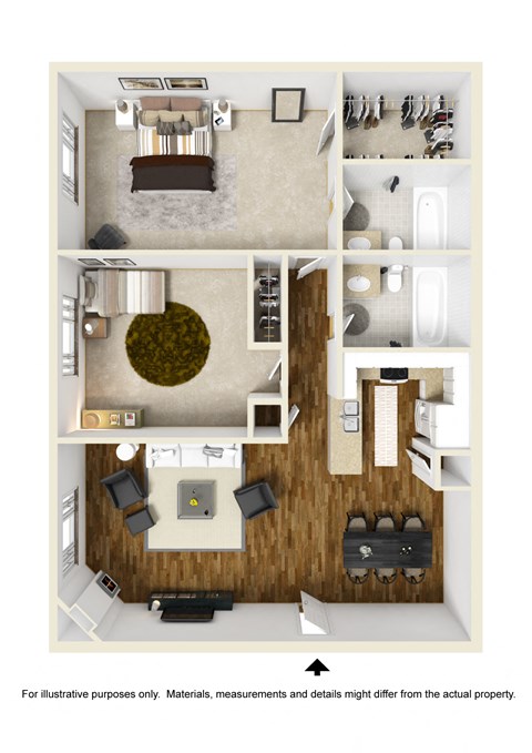 2 Bed 2 Bath Floor Plan at Town Center Apartments, California, 91504