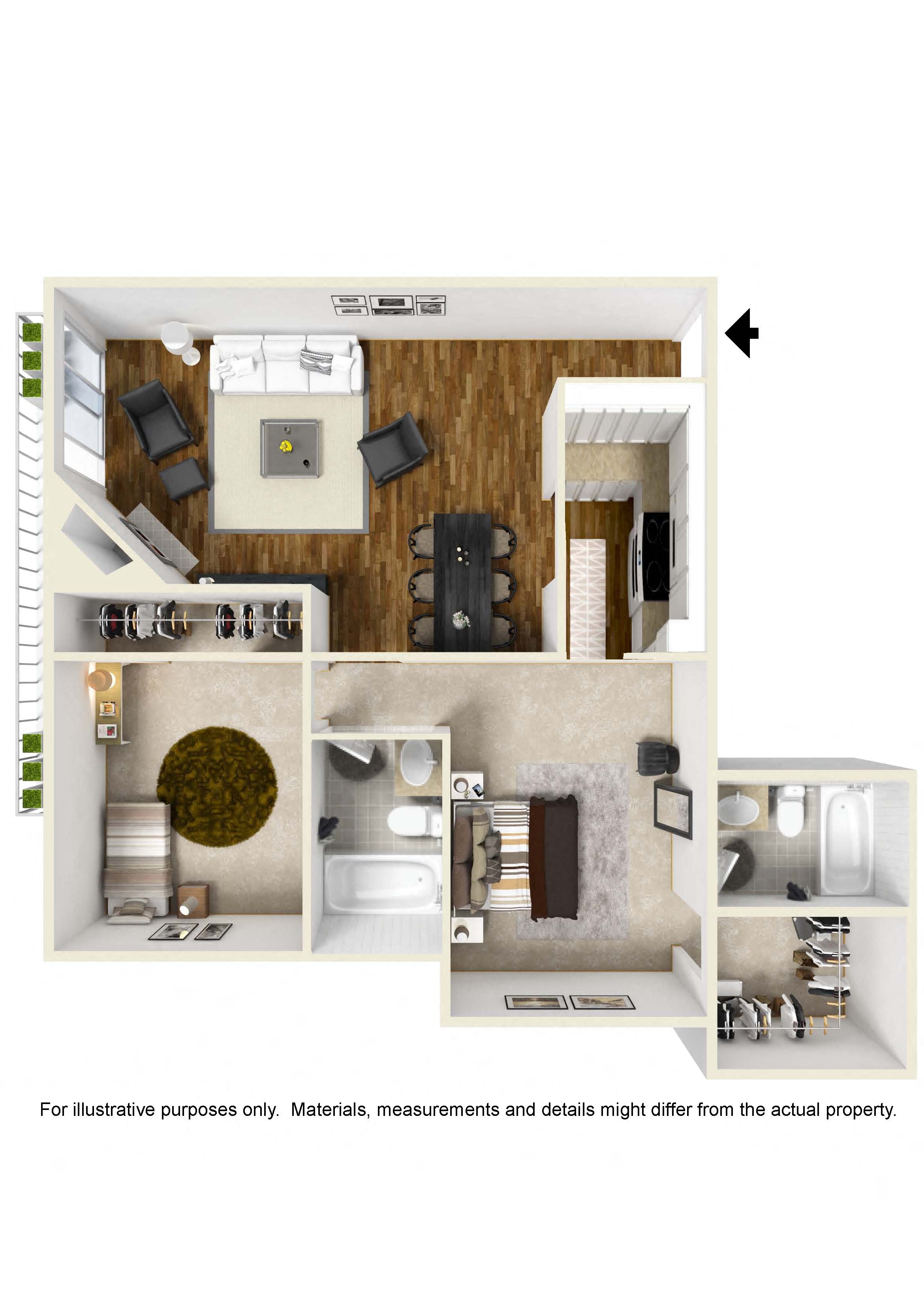 2 Bed 2 Bath Plan A at Rochester Apartments, Los Angeles