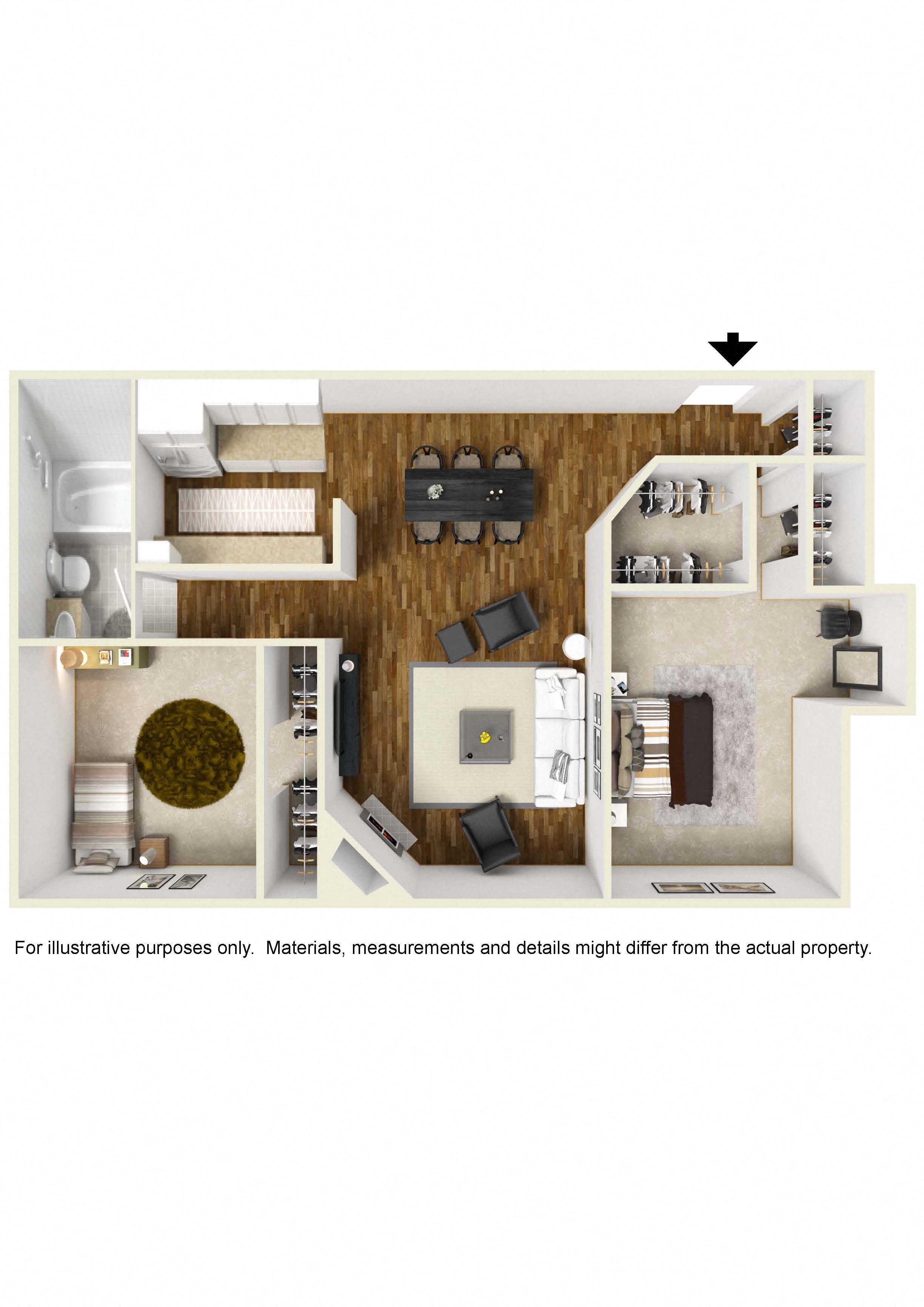 2 Bed 2 Bath Plan B at Rochester Apartments, Los Angeles, California