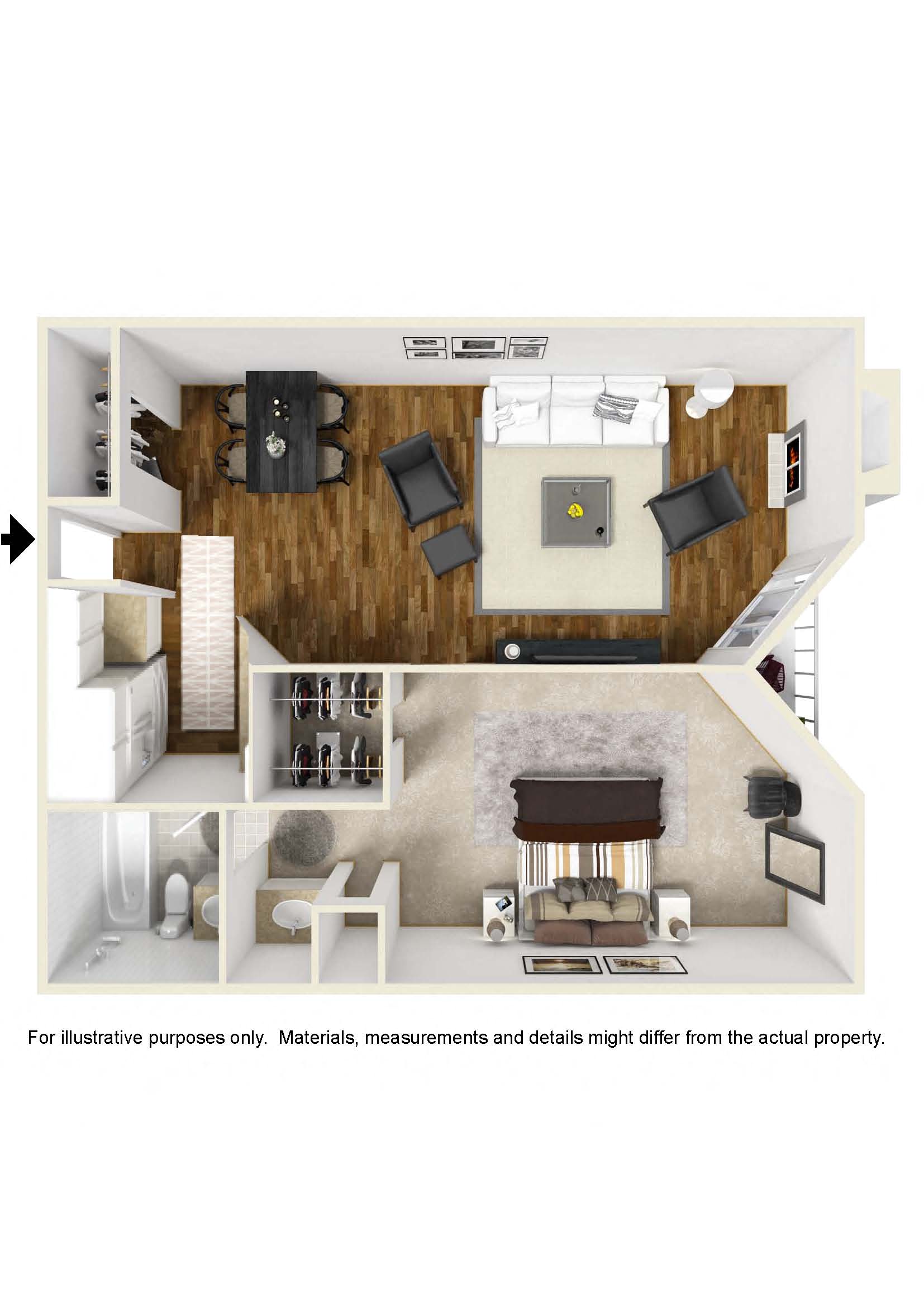 1 Bed 1 Bath Plan B at Rochester Apartments, California
