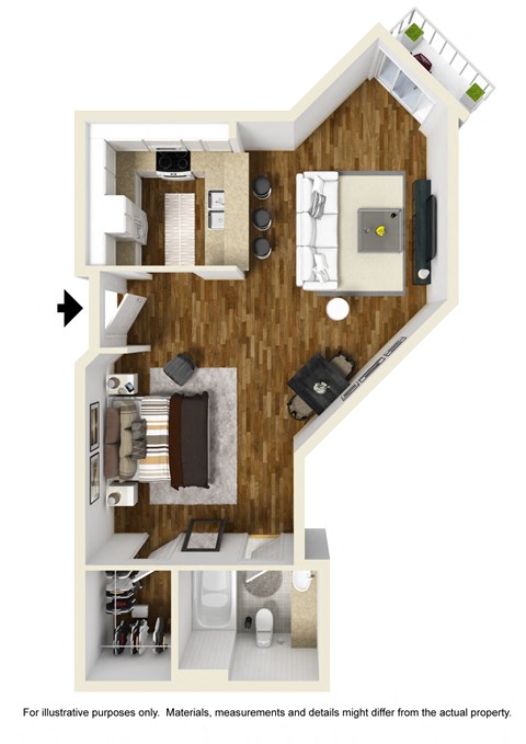 Studio 1 bath A Floor Plan at Burton, California, 90048