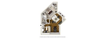One Bedroom C Floor Plan at Burton, Los Angeles
