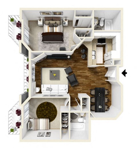 Two Bedroom 2 bath A Floor Plan at Burton, Los Angeles, CA