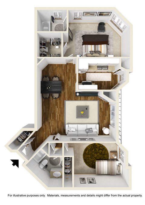 Two Bedroom 2 bath C Floor Plan at Burton, Los Angeles, 90048