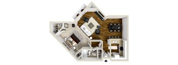 One Bedroom D Floor Plan at Burton, Los Angeles, California