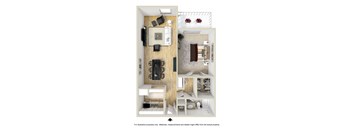 1 bed 1 bath floor plan at Meridian Apartments, Los Angeles, California