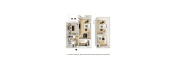 2 bed 2 bath floor plan at Meridian Apartments, Los Angeles