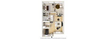 2 bed 2 bath floor plan A at Meridian Apartments, California
