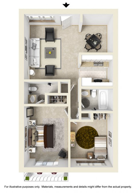 2 Bed 1.5 Bath Floor Plan at Bixby Knolls, Long Beach, CA