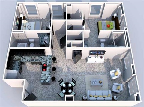 2 bedroom 2 bathroom Floor plan A at The Equitable Building, Des Moines, 50309