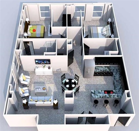 2 bedroom 2 bathroom Floor plan E at The Equitable Building, Des Moines
