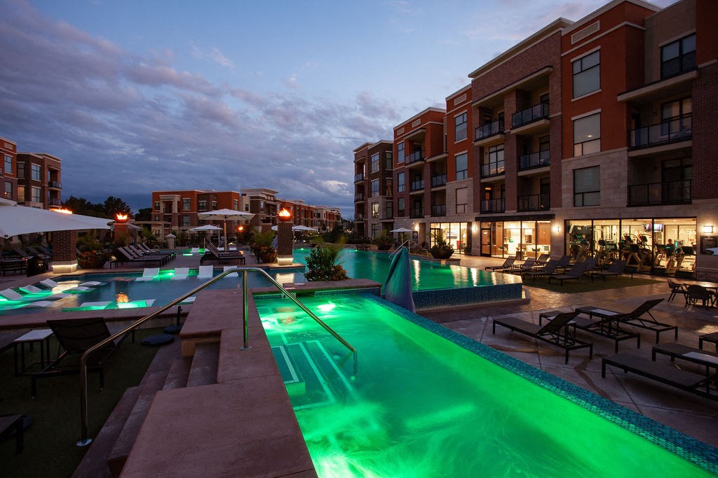 Pool View In Night at The Royale at CityPlace, Overland Park, 66210