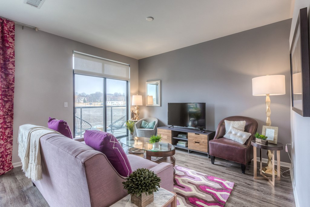 Living Room With TV at The Royale at CityPlace, Overland Park, Kansas