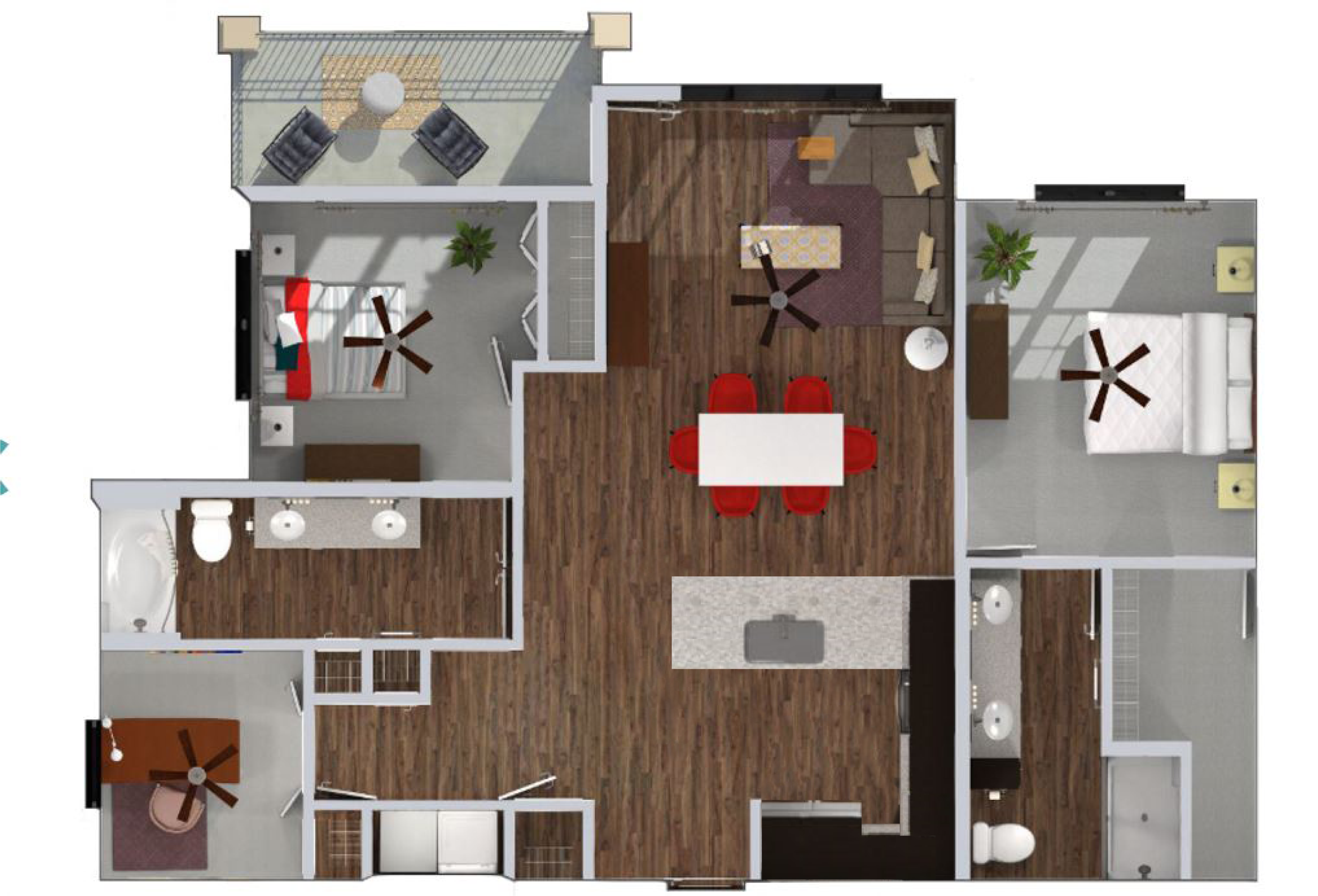 3 Bed 2 Bath Floor Plan  at Waterside Residences on Quivira, Lenexa, KS, 66215