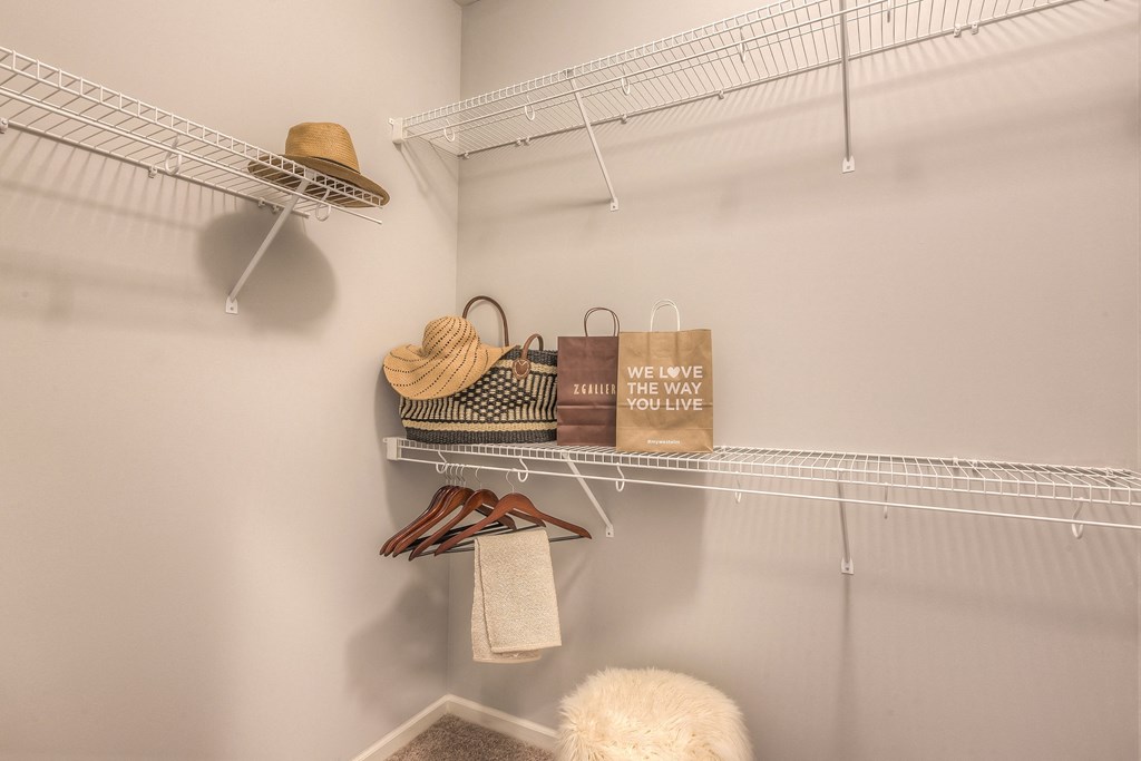 plenty of closet space in the closet in the master bedroom  at Waterside Residences on Quivira, Lenexa, KS, 66215