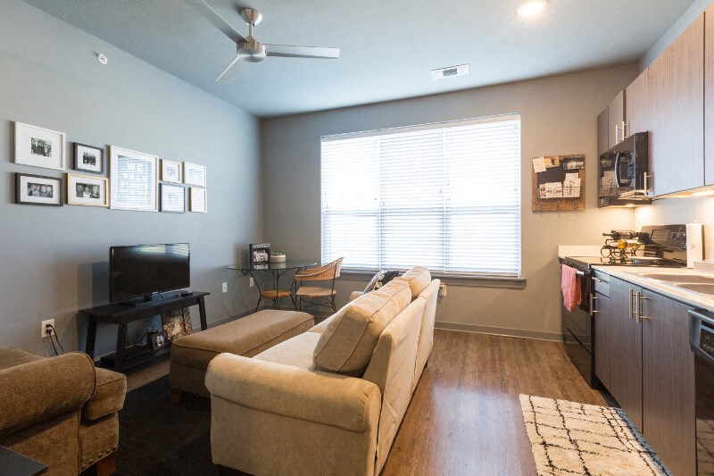 a living room with a couch and a tv