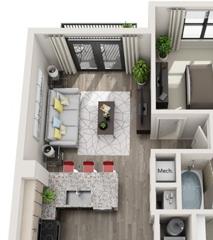 1 Bed - 1 Bath, 665 sq ft, A1 floor plan