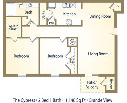 Two Bedroom Floorplan Two Bedroom Floorplan at Grande View Apartment Homes, MS 39531