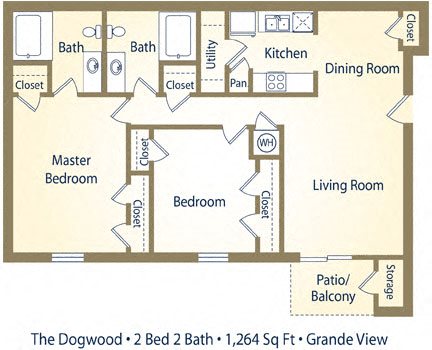 Two Bedroom Floorplan Two Bedroom Floorplan at Grande View Apartment Homes, Mississippi