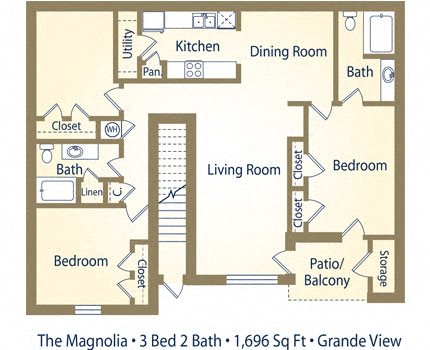 Three Bedroom Floorplan Three Bedroom Floorplan at Grande View Apartment Homes, Biloxi