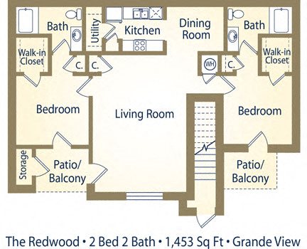 Two Bedroom Floorplan Two Bedroom Floorplan at Grande View Apartment Homes, Mississippi 39531