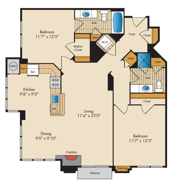 2 Bedroom 2B Floor Plan at Highland Park at Columbia Heights Metro, Washington