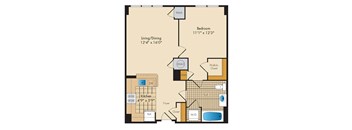 1 Bedroom 1D-A Floor Plan at Highland Park at Columbia Heights Metro, Washington, Washington