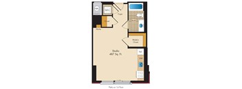 Studio A1 Floor Plan at Highland Park at Columbia Heights Metro, Washington, 20010