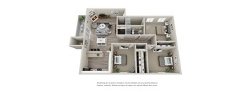 3 Bedroom 2 Bathroom 3D Floor Plan at Saratoga Ridge, Phoenix, Arizona