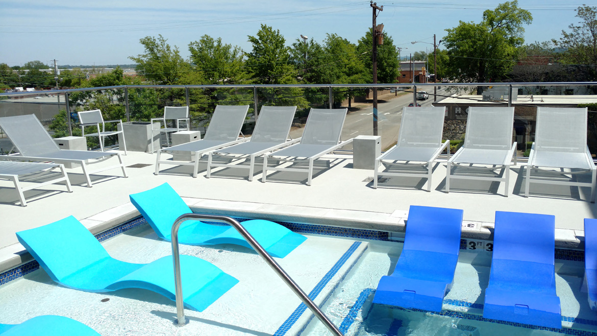 Iron City Lofts elevated third floor pool deck for tanning and staying cool in the summer