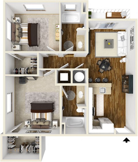 Two bedroom two bath floor plan