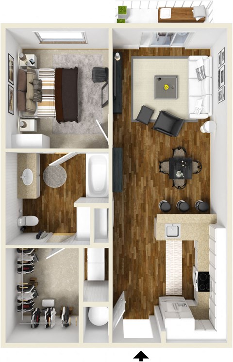 One bedroom one bath floor plan