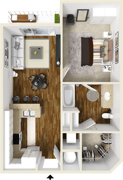 One bedroom one bath floor plan