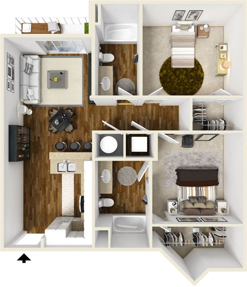 Two bedroom two bath floor plan