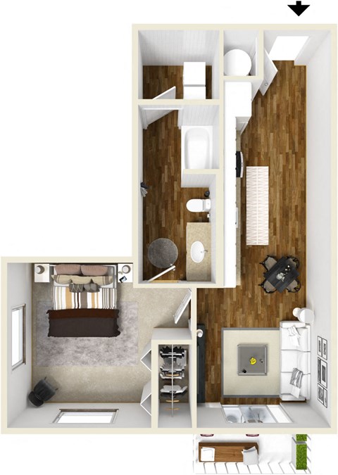 One bedroom one bath floor plan