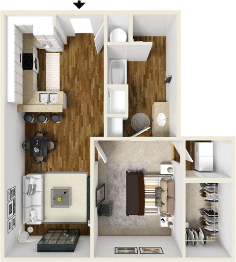 One bedroom one bath floor plan