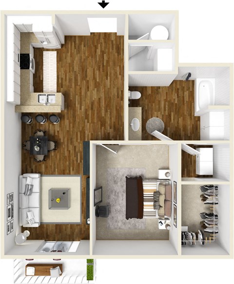 One bedroom one bath floor plan