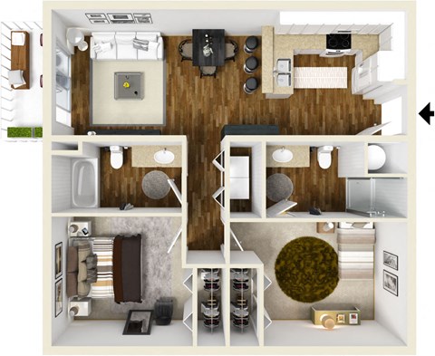 Two bedroom two bath floor plan