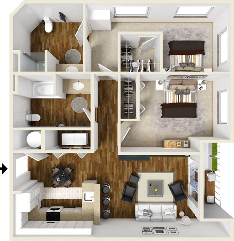 Two bedroom two bath floor plan
