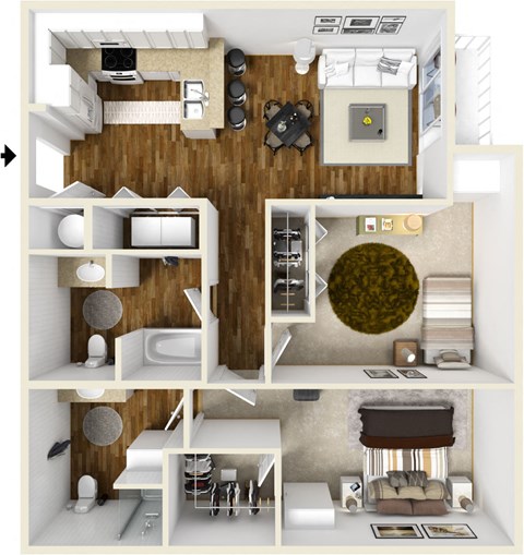 Two bedroom two bath floor plan