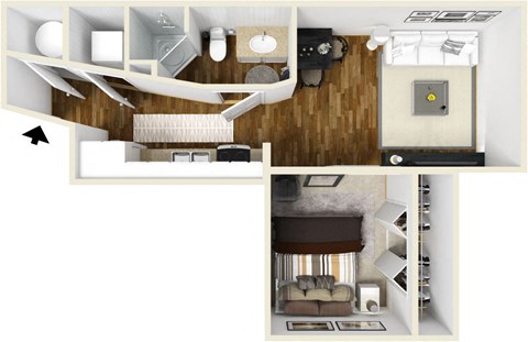 One bedroom one bath floor plan