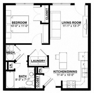 One Bedroom Floor Plan 1
