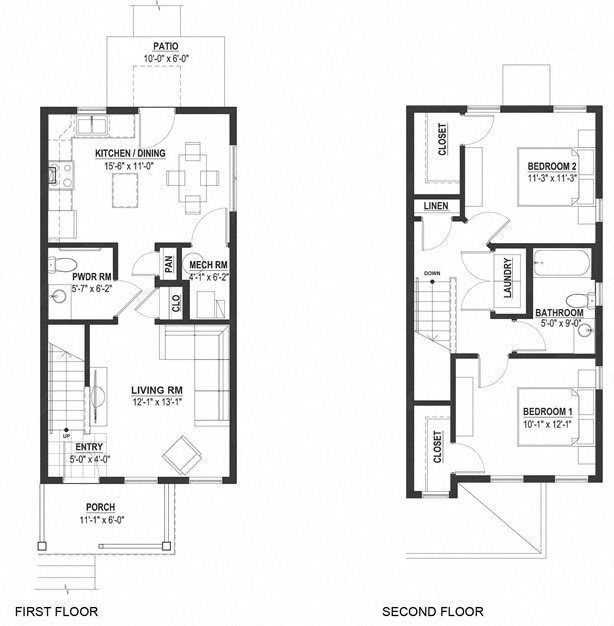 Two Bedroom Townhouse Floor Plan 6