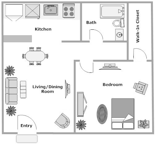 Redwood Floor Plan Grand Oaks Apartment Homes Riverview, FL 33578 2 bedroom 1 bathroom floor plan