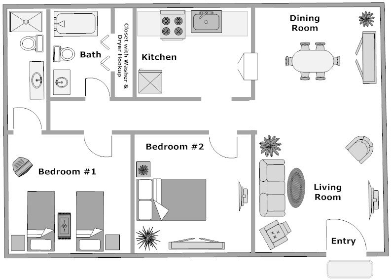 Spruce Floor Plan Grand Oaks Apartment Homes Riverview, FL 33578 2 bedroom 2 bathroom floor plan