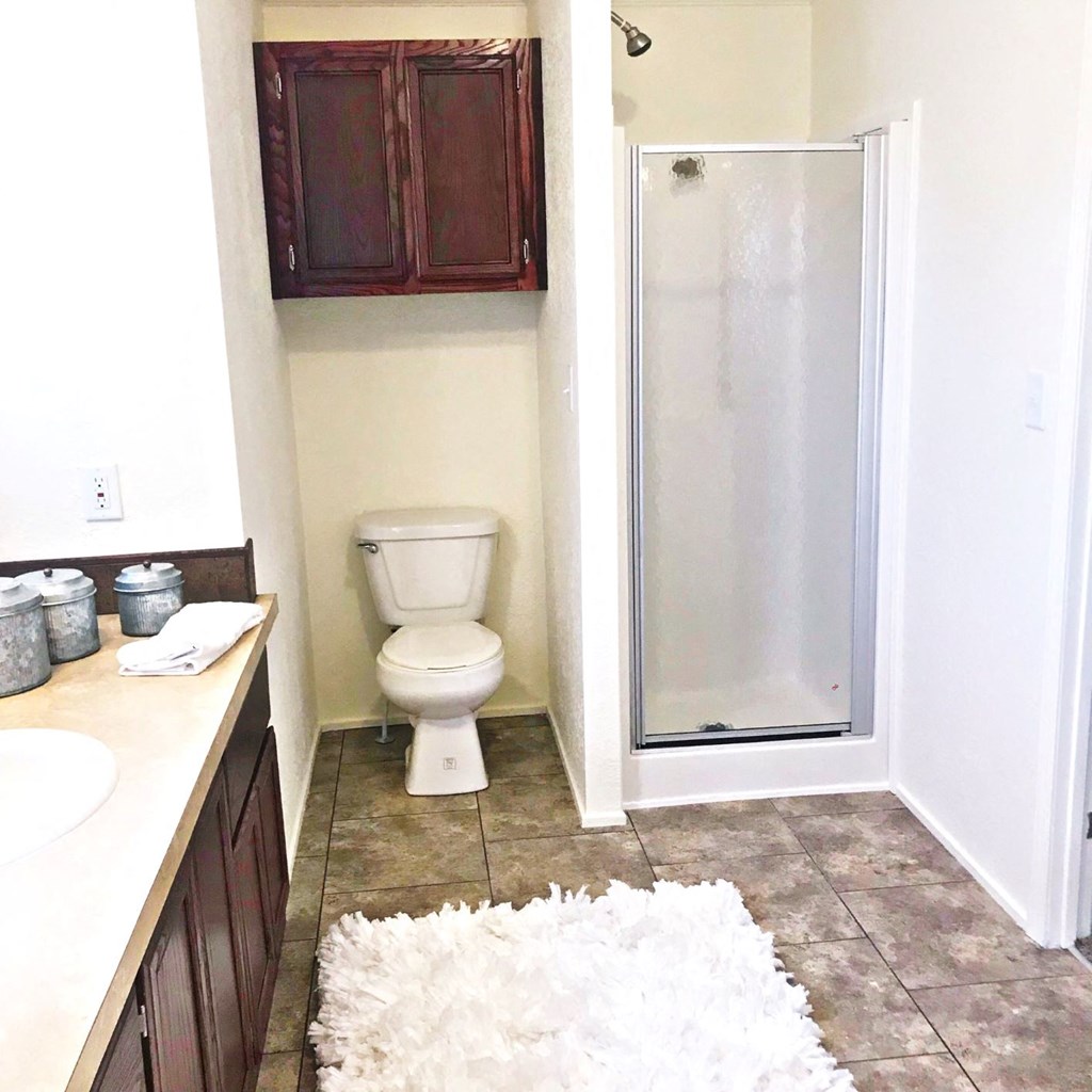 a bathroom with a toilet and a shower