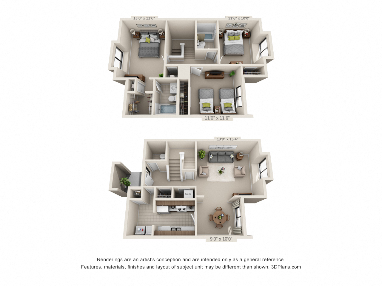 3 Bed 2.5 Bath Town Home A