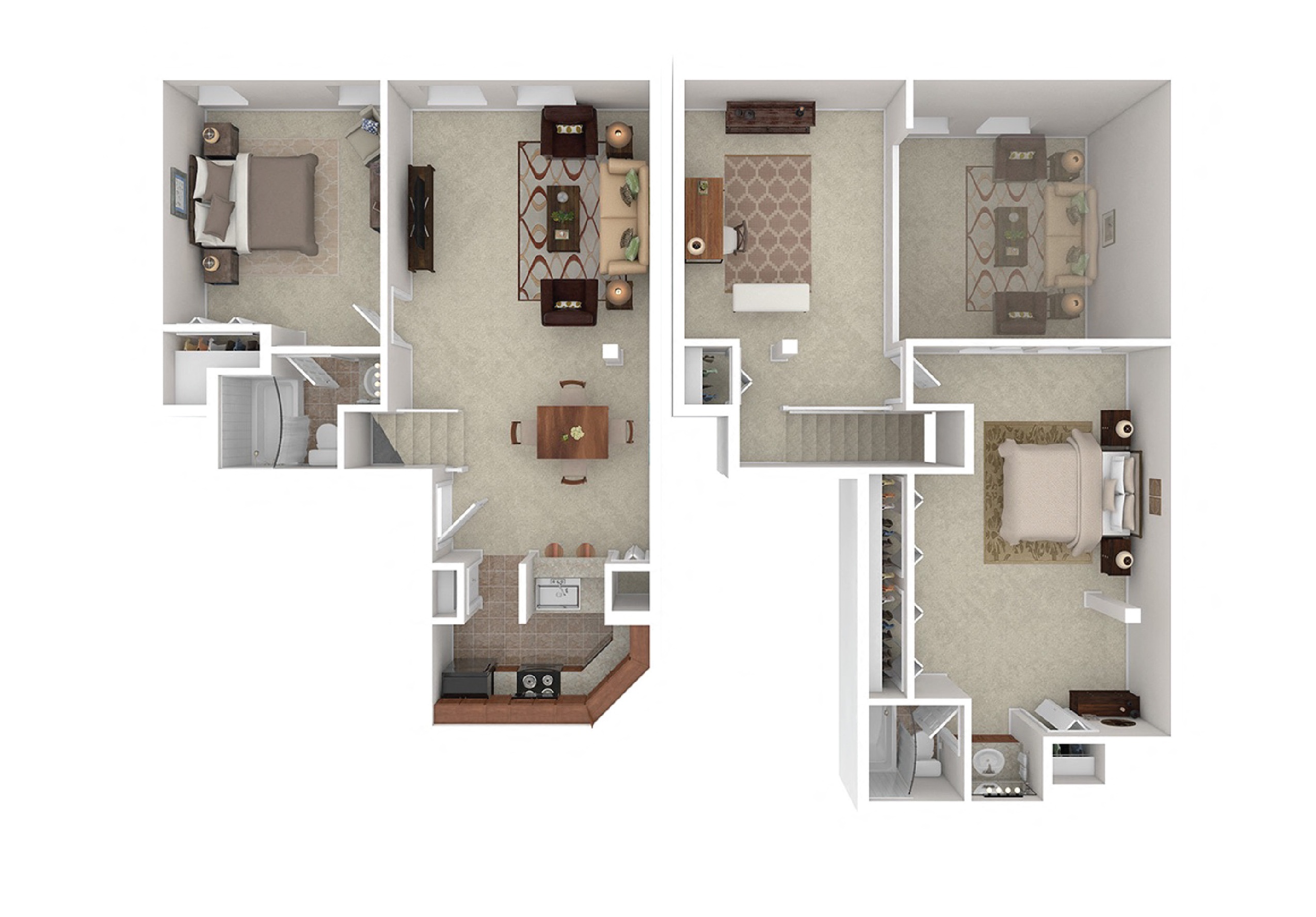 2 Bed 2 Bath Duplex Den