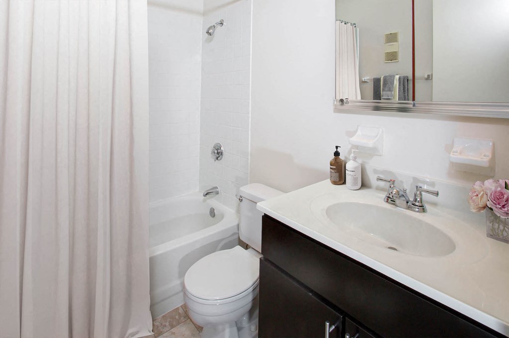 a bathroom with a sink and a toilet and a shower